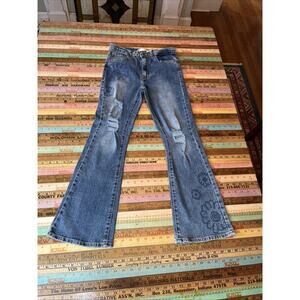 Levi’s 726 Flare Jeans Girls Size 14 Reg Embroidered Daisy Stretch Denim Boho